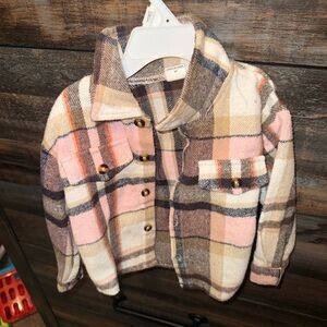 SHEIN Plaid Button Down Shirt for Kids - Pink, Brown, Cream